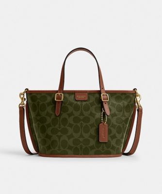 COACH コーチ トートバッグ ブリーカー チャーム付 レザー カーキ A4 タクシー トート バッグ 21・シグネチャー キャンバス | COACH